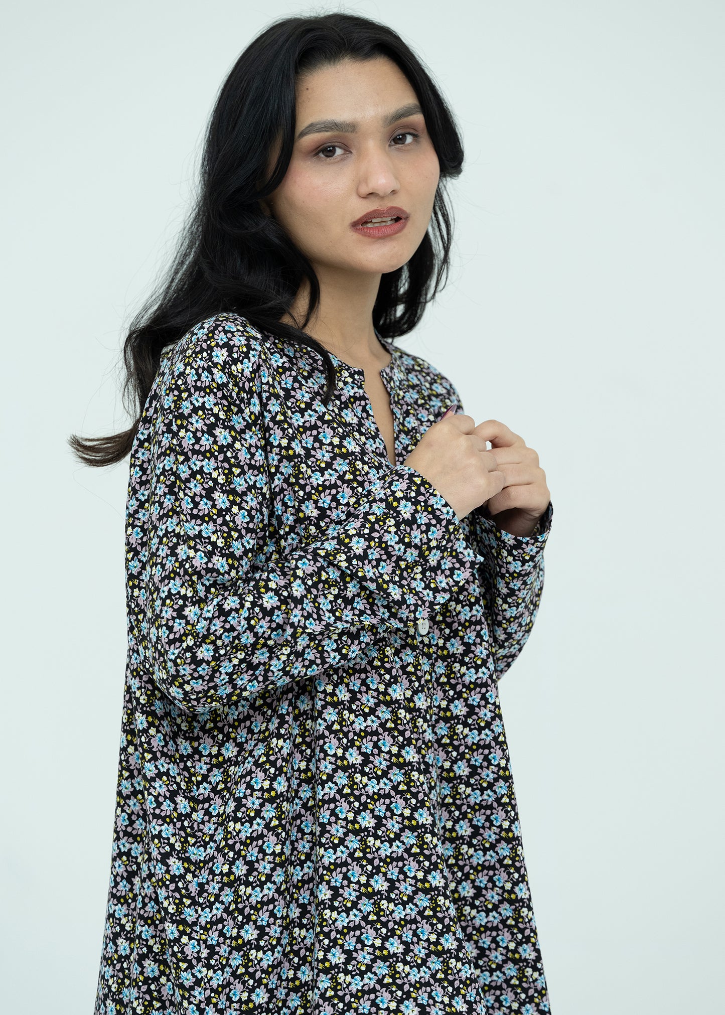 Linen Soft Round Neck Easy-Fit Printed Pajama Set