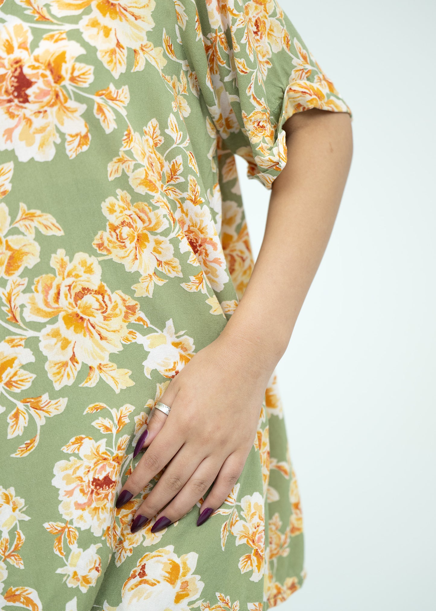 Linen Floral Soft Round Neck Comfort Fit Short Sleeve Pajama Set