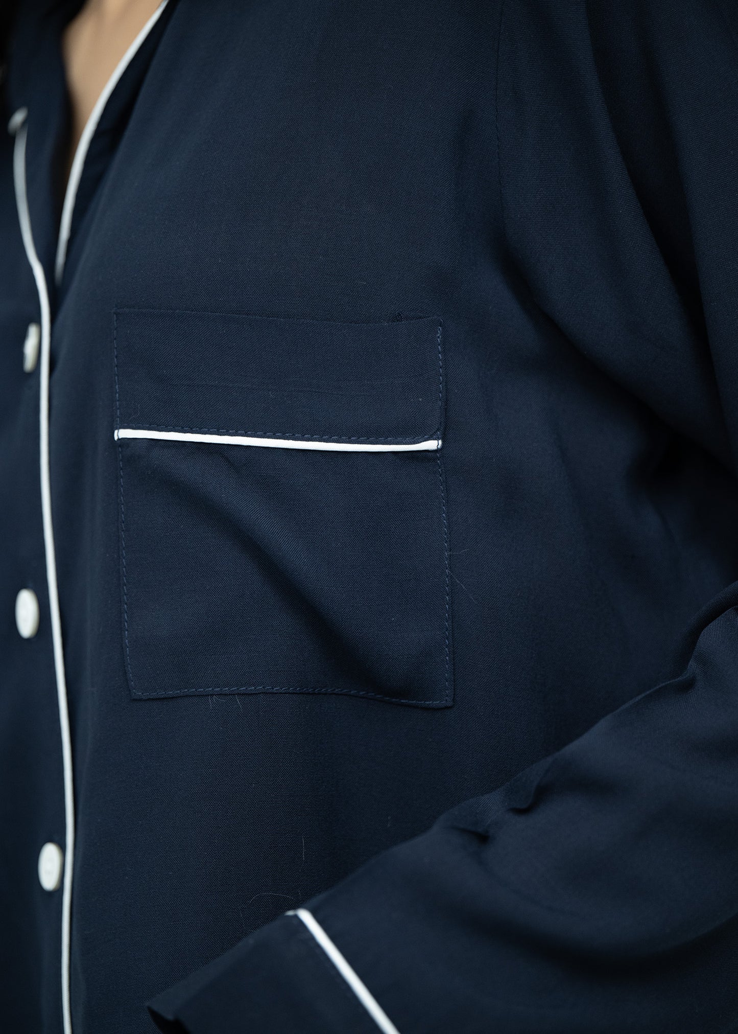 Linen Relaxed Fit Navy Blue Pajama Set