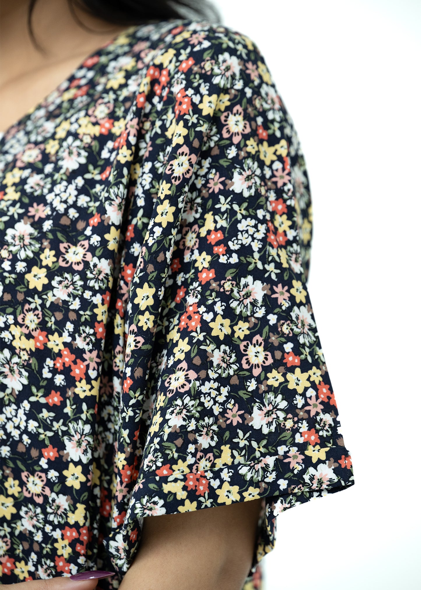 Linen Floral Soft Round Neck Comfort Fit Short Sleeve Pajama Set