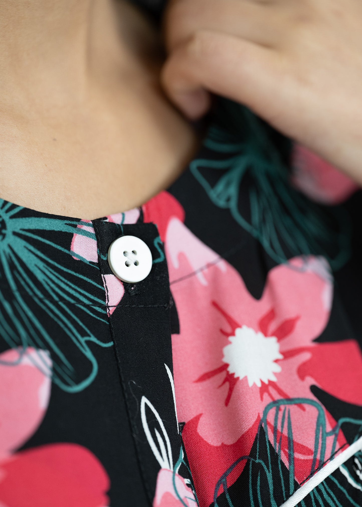 Short Sleeve Button-Up Top Black & Red Pajama Set