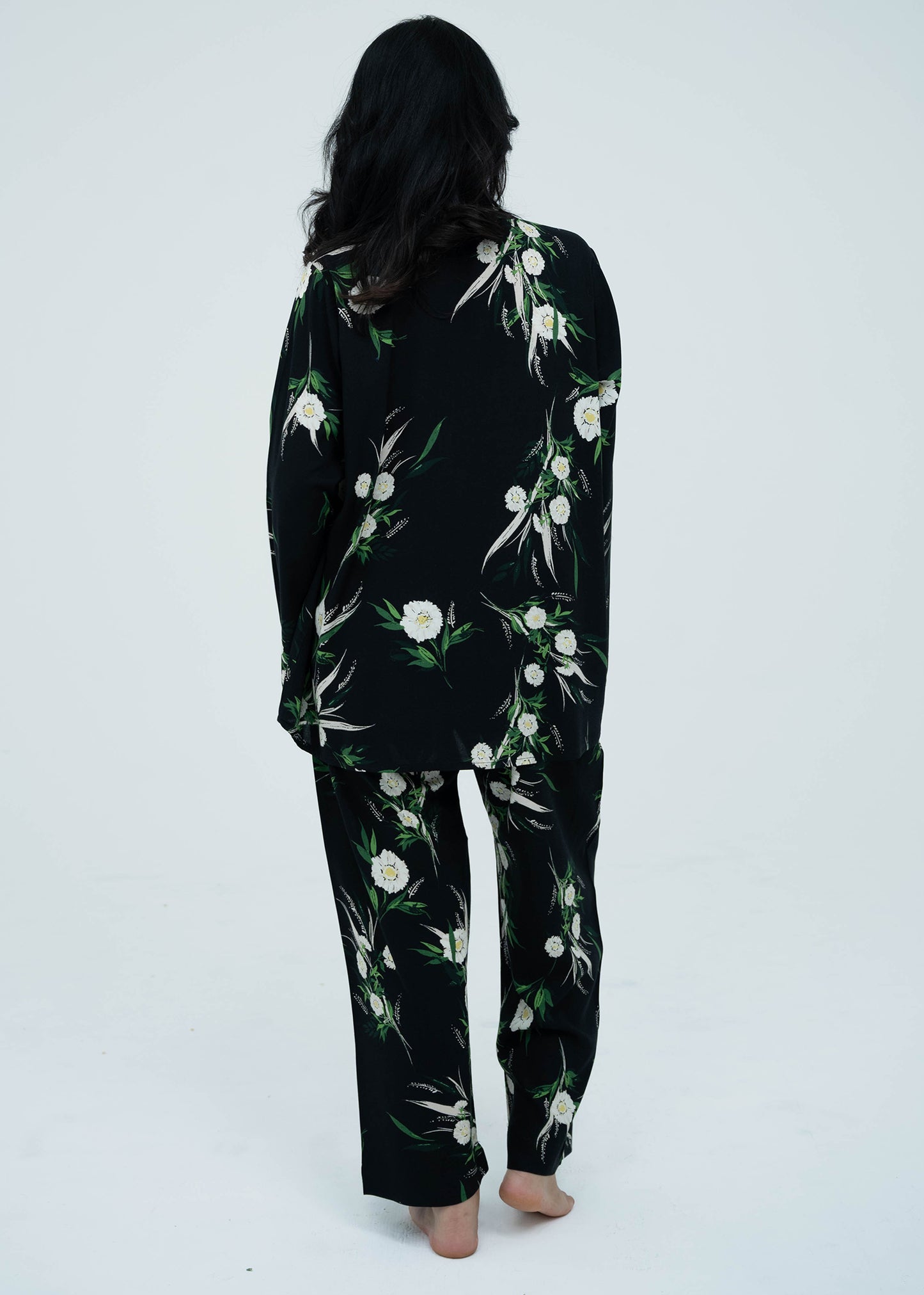 Linen Soft Round Neck Easy-Fit Printed Pajama Set