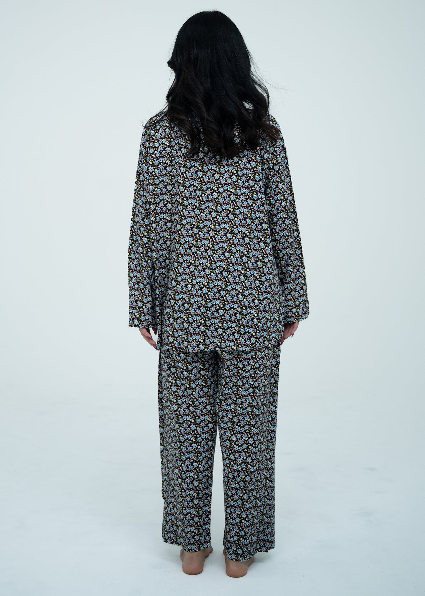 Linen Soft Round Neck Easy-Fit Printed Pajama Set