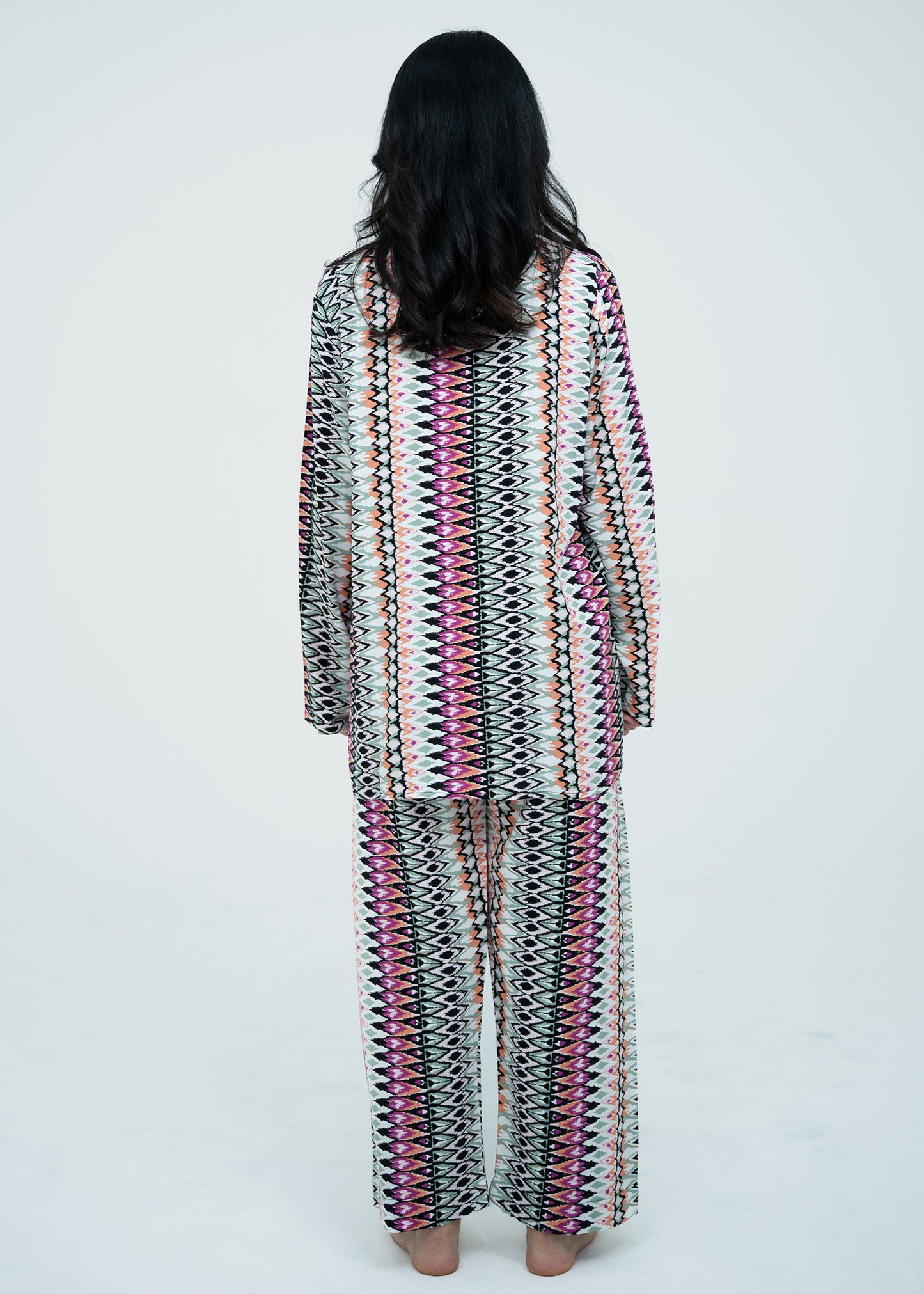 Linen Soft Round Neck Easy-Fit Printed Pajama Set