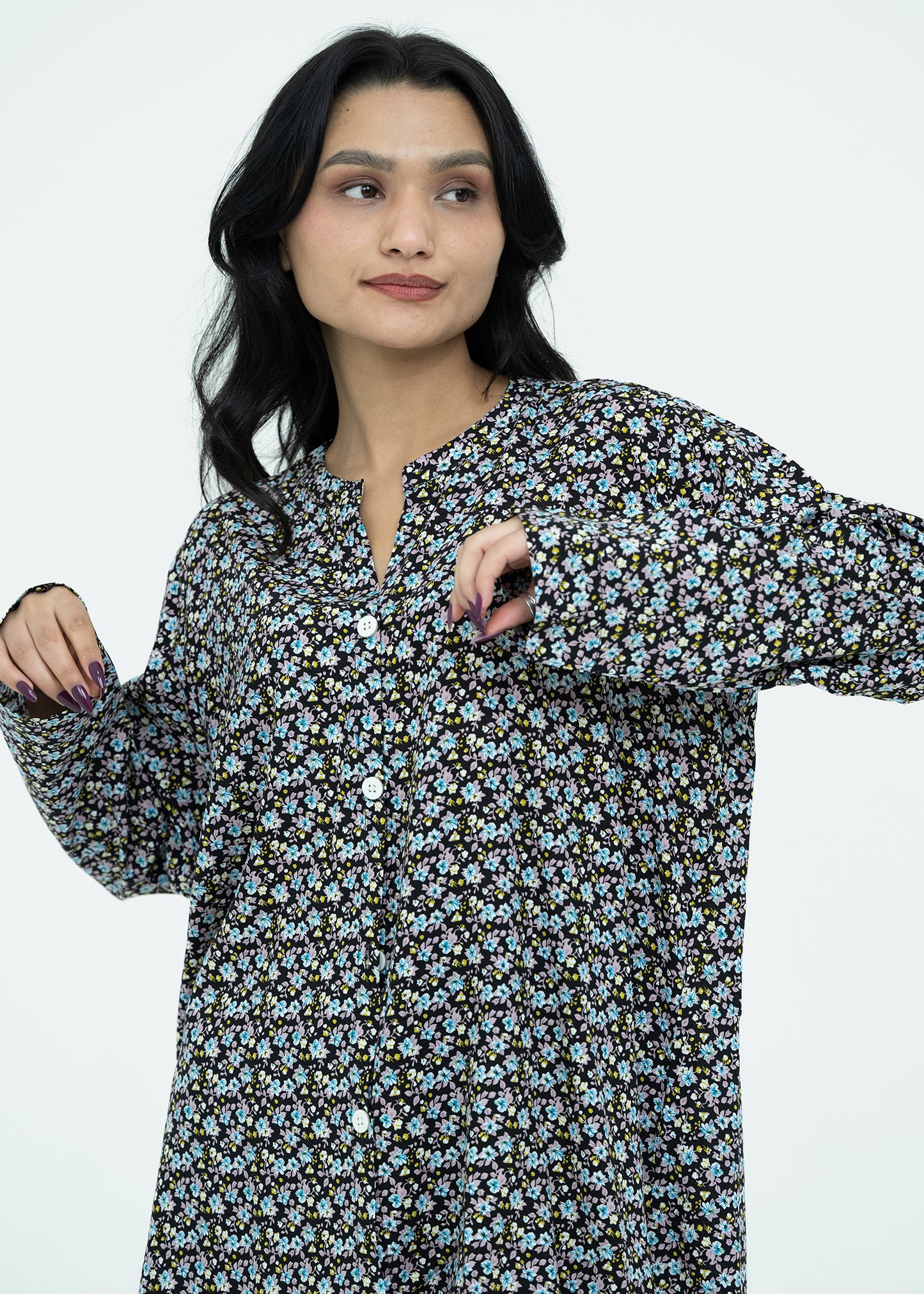 Linen Soft Round Neck Easy-Fit Printed Pajama Set