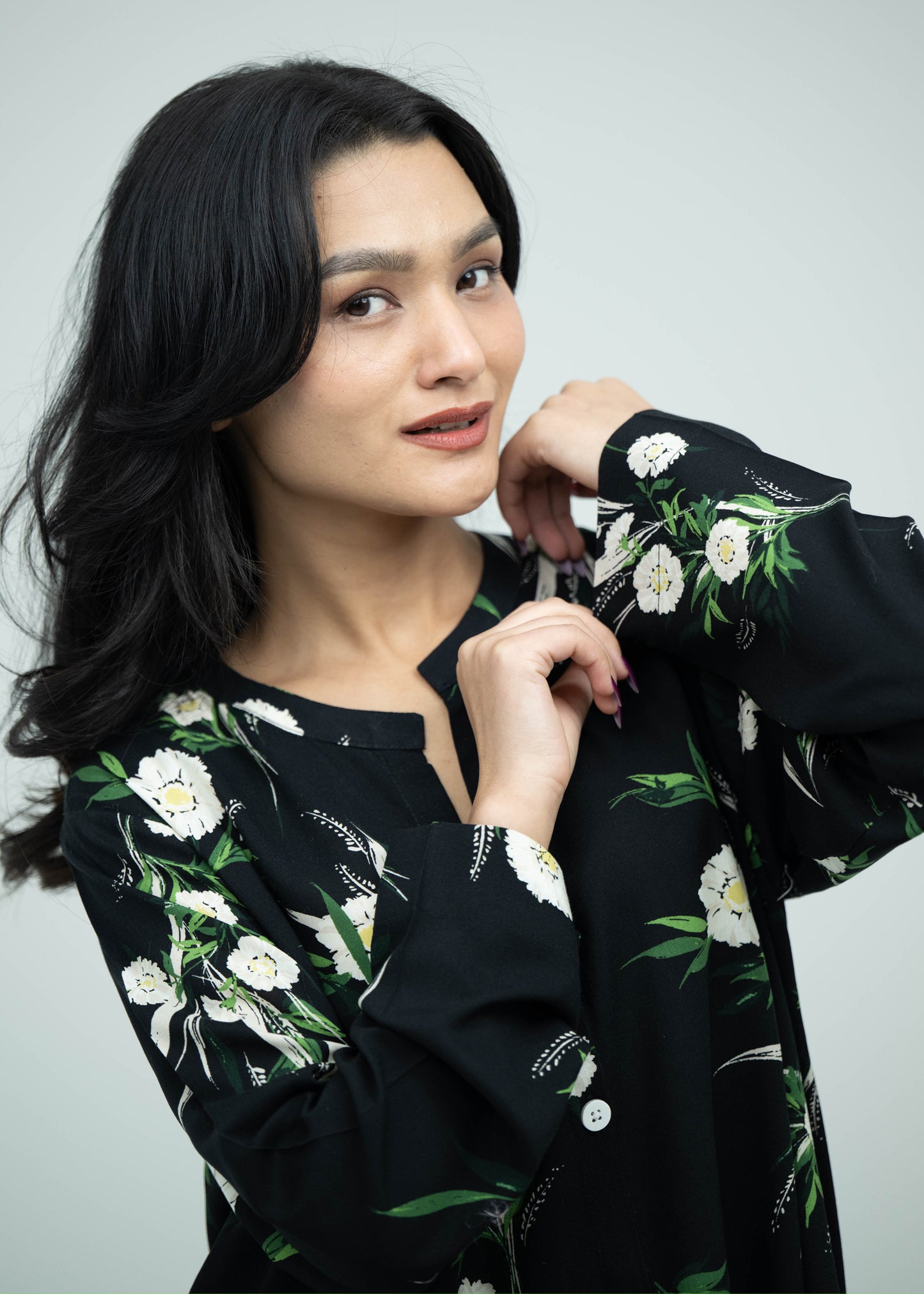 Linen Soft Round Neck Easy-Fit Printed Pajama Set