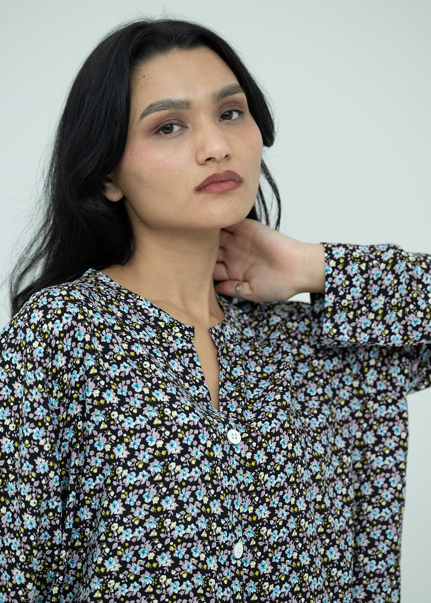 Linen Soft Round Neck Easy-Fit Printed Pajama Set