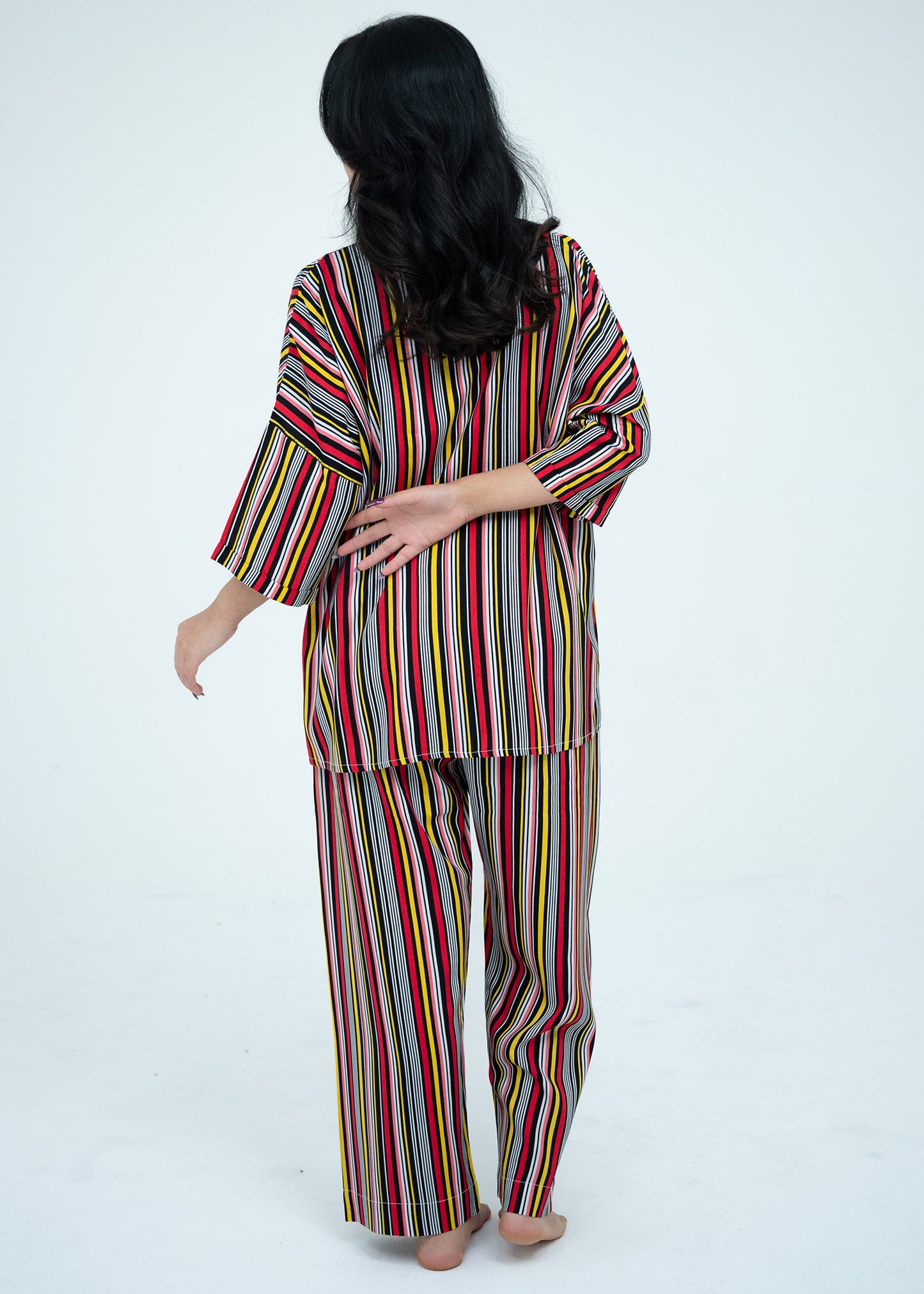 Linen Soft V-Neck Relaxed Multicolor Fit Pajama Set