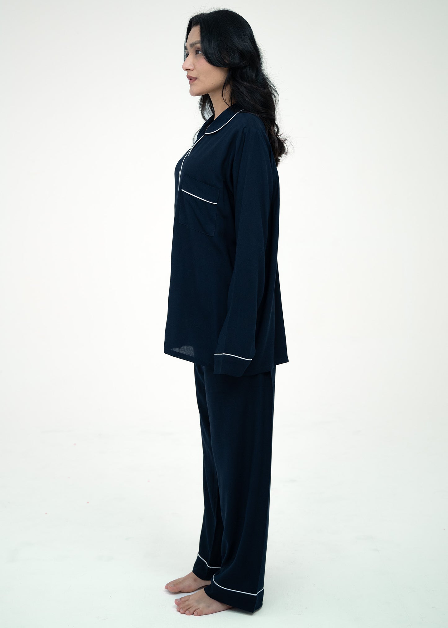 Linen Relaxed Fit Navy Blue Pajama Set