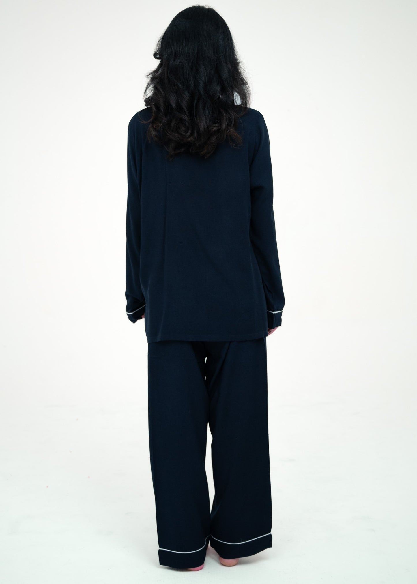 Linen Relaxed Fit Navy Blue Pajama Set