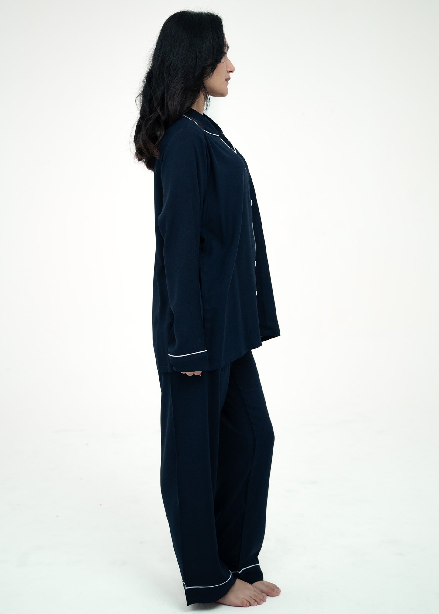 Linen Relaxed Fit Navy Blue Pajama Set