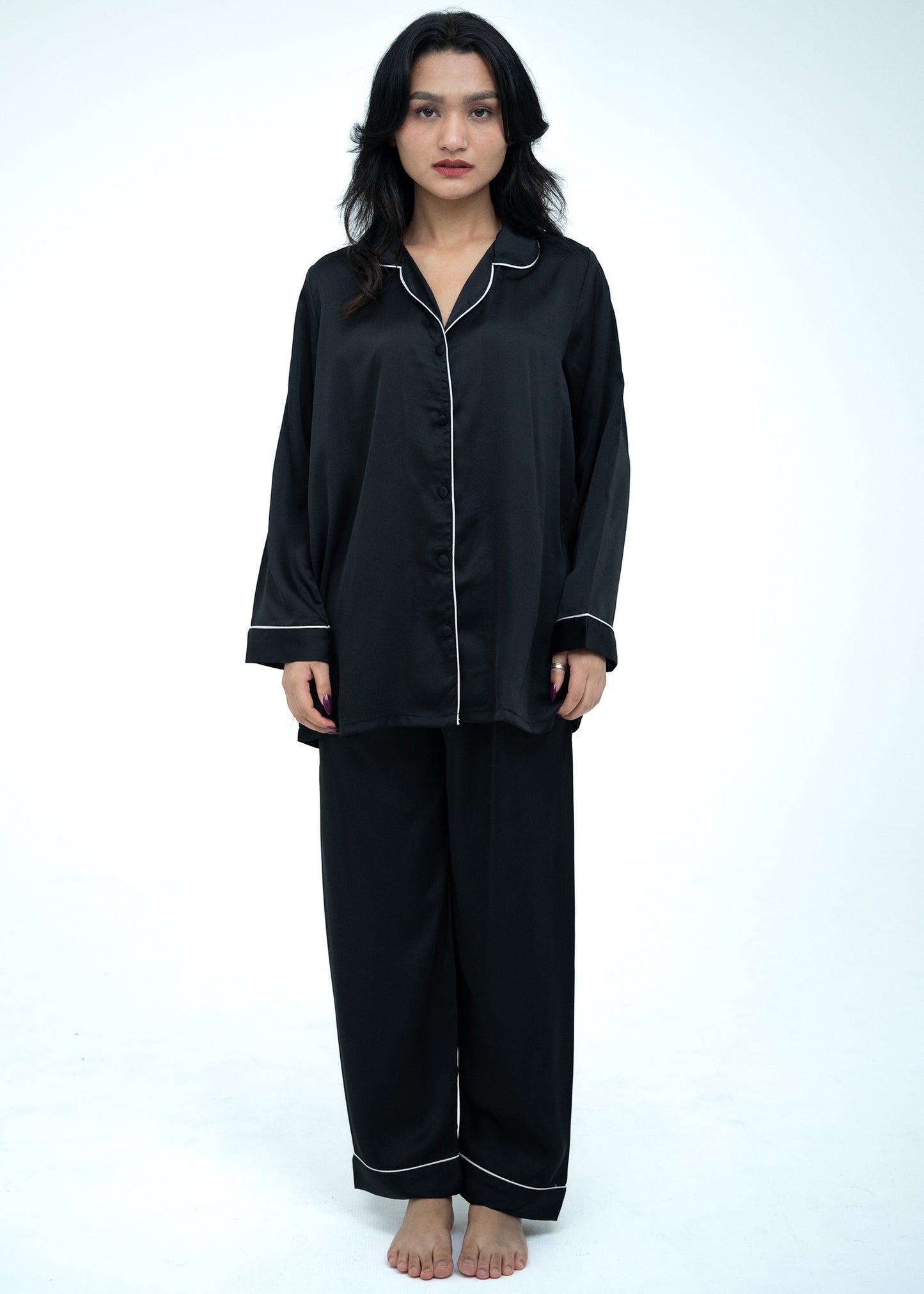 Silk Relaxed Fit Black Pajama Set