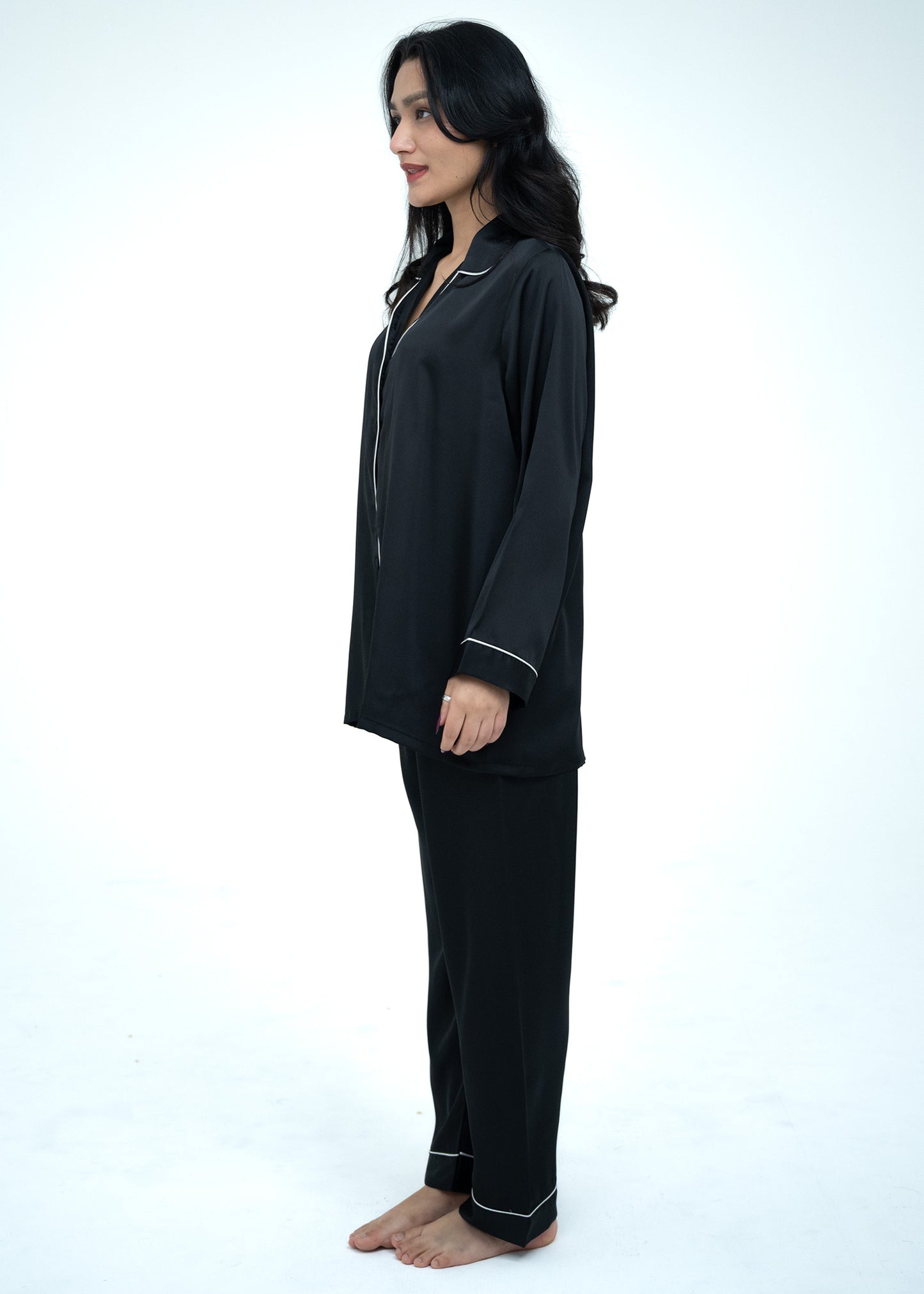 Silk Relaxed Fit Black Pajama Set