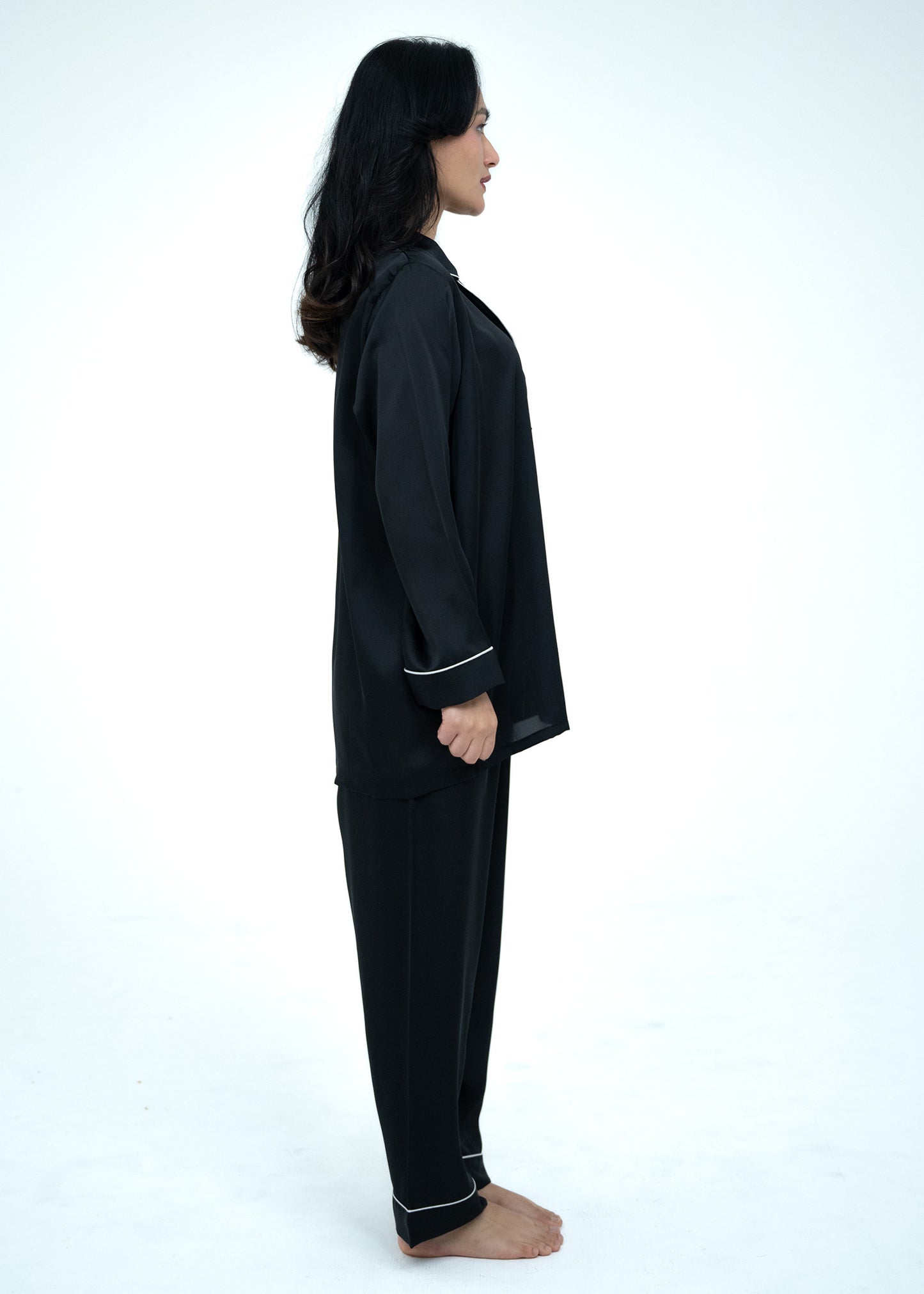 Silk Relaxed Fit Black Pajama Set