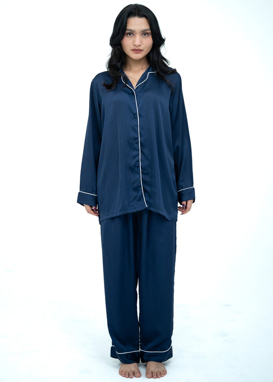 Silk Relaxed Fit Blue Pajama Set