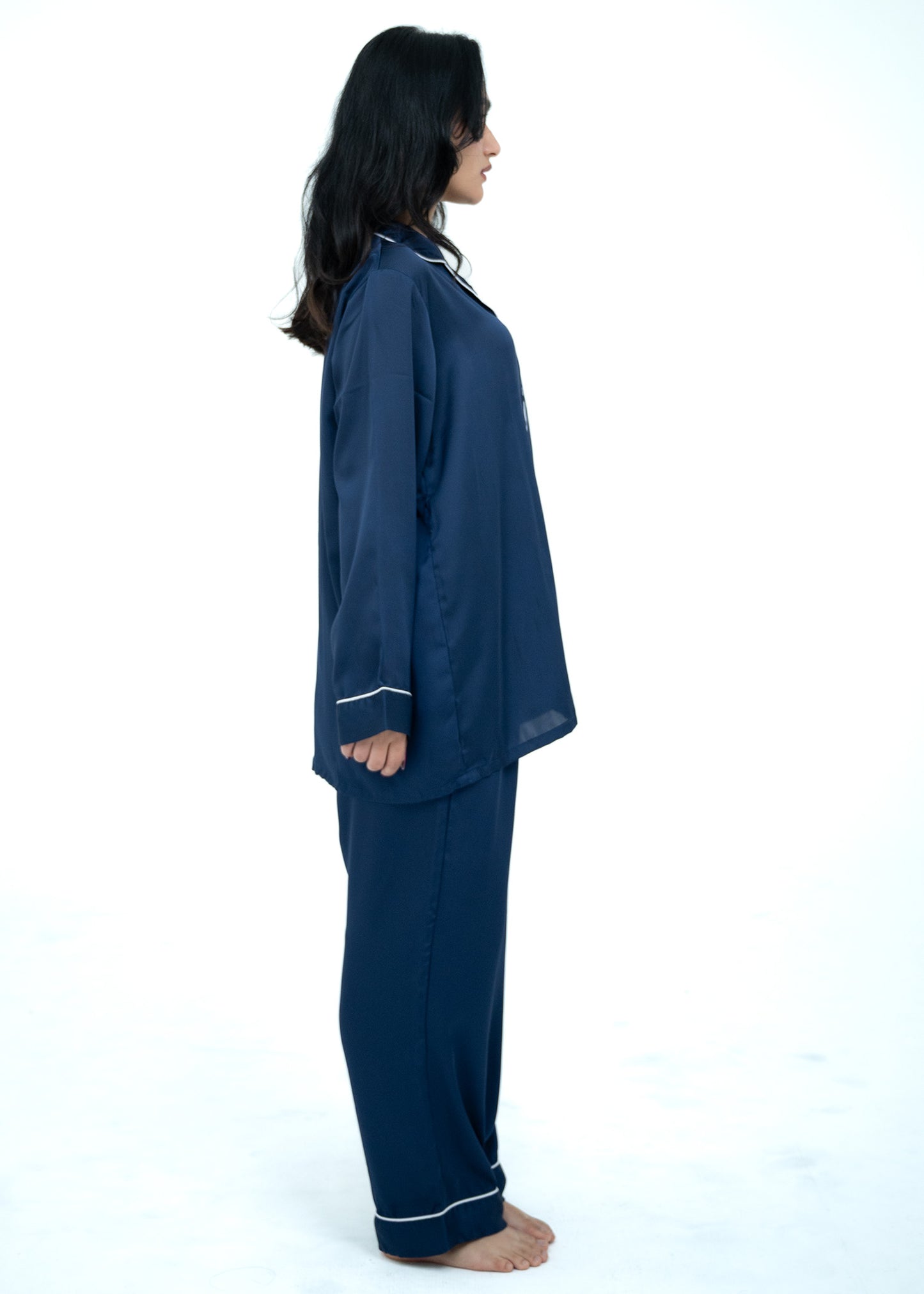 Silk Relaxed Fit Blue Pajama Set