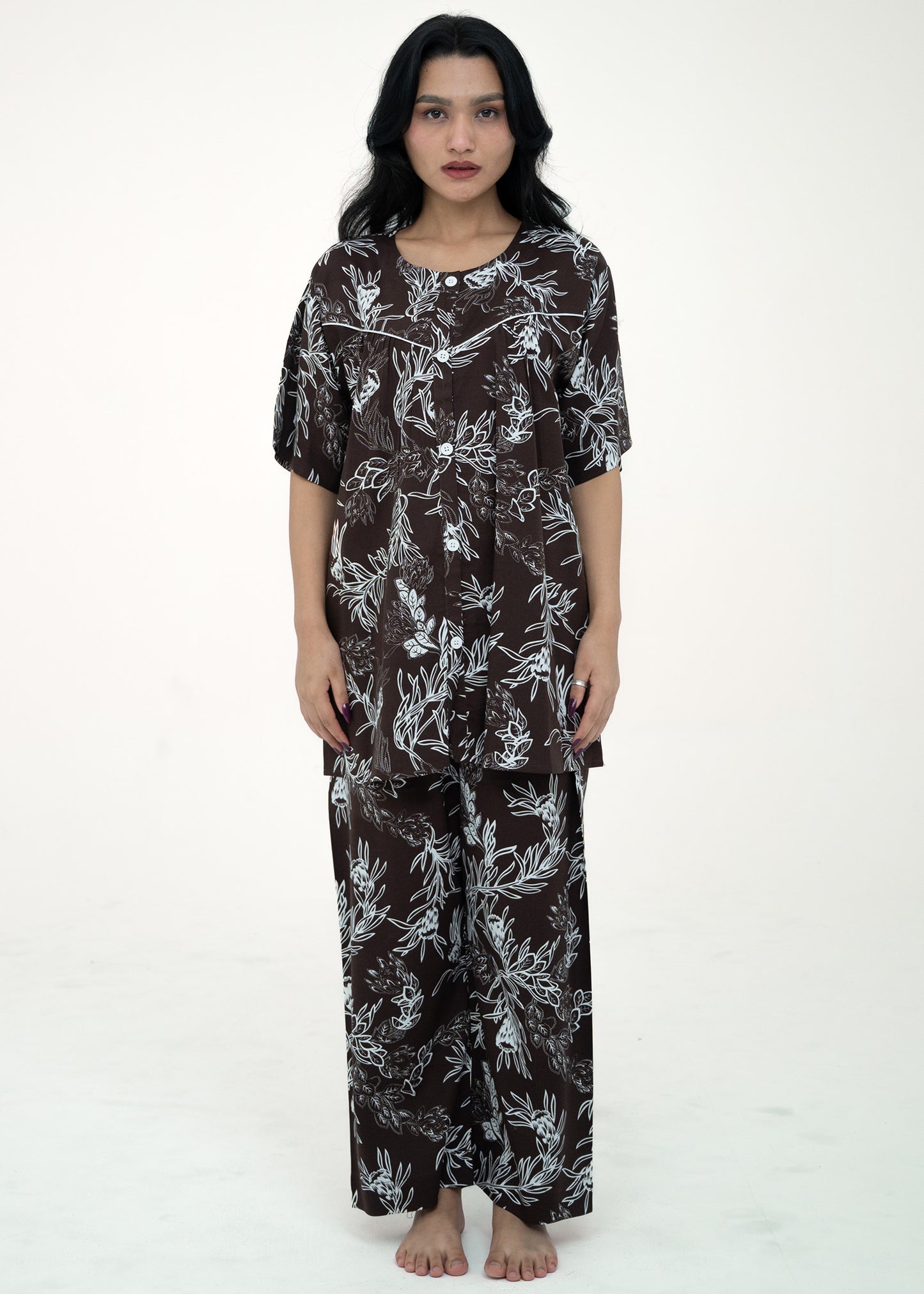 Short Sleeve Button-Up Top Pajama Set