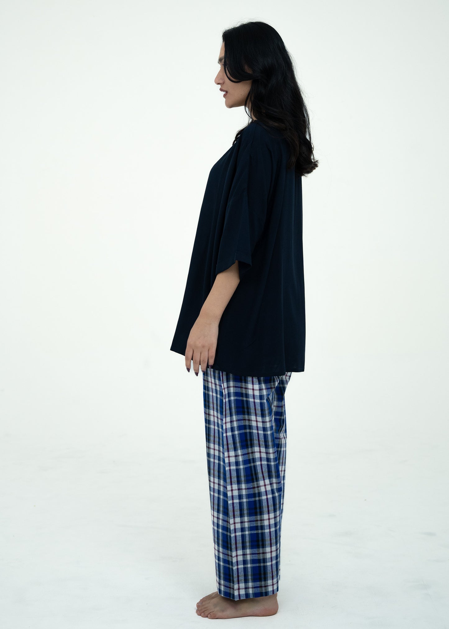 Cotton Relaxed Fit V-Neck Pajama Set (Black Top)