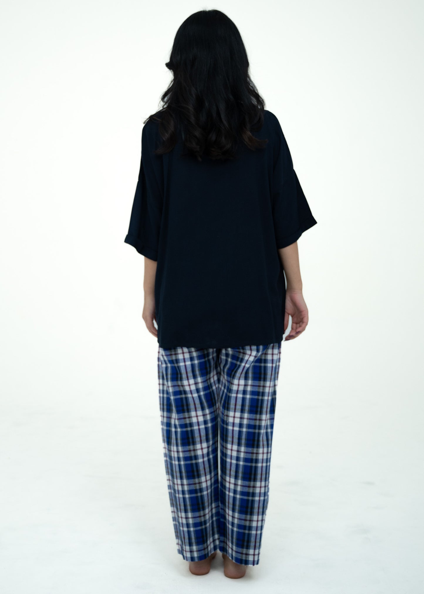 Cotton Relaxed Fit V-Neck Pajama Set (Black Top)