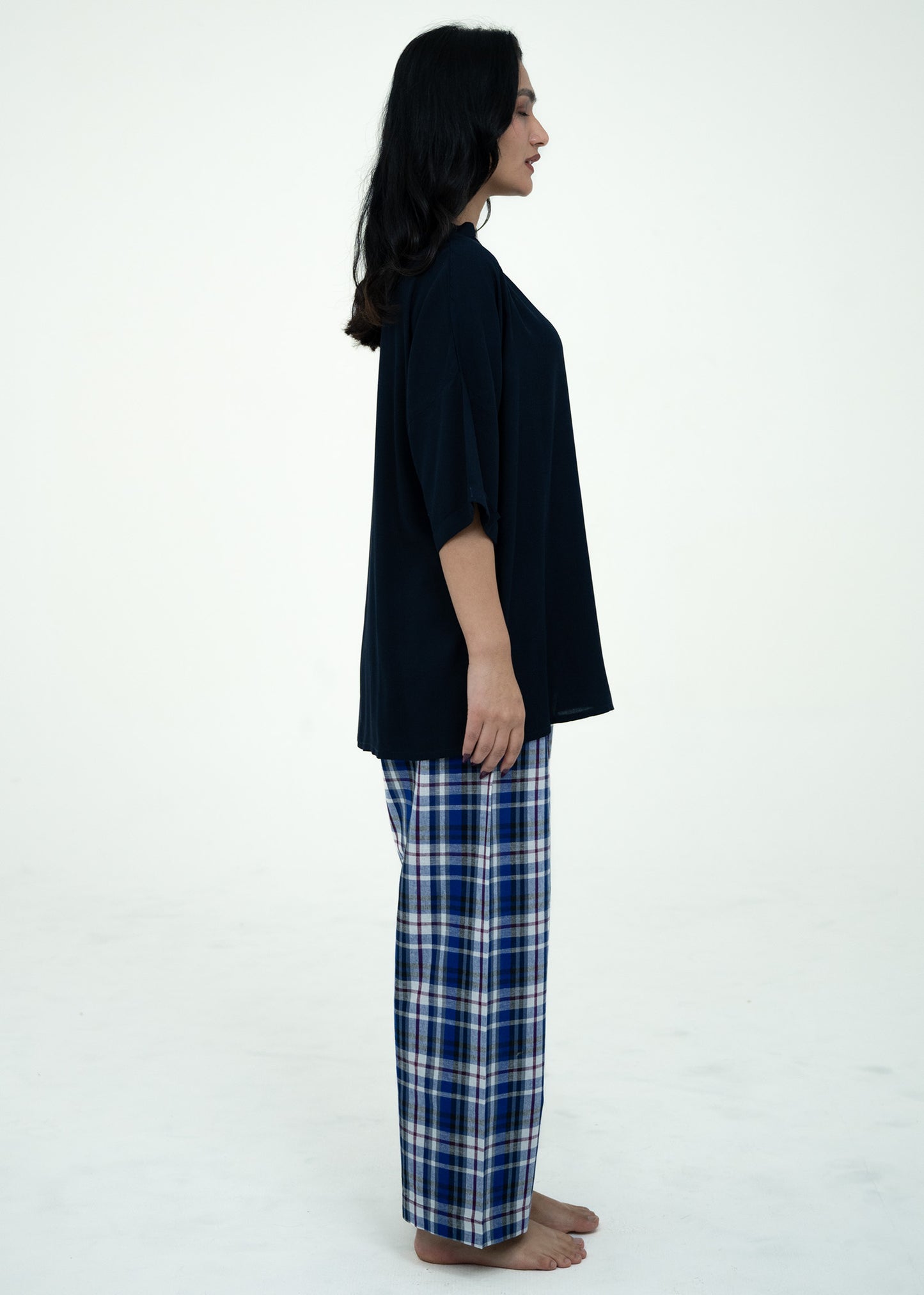 Cotton Relaxed Fit V-Neck Pajama Set (Black Top)