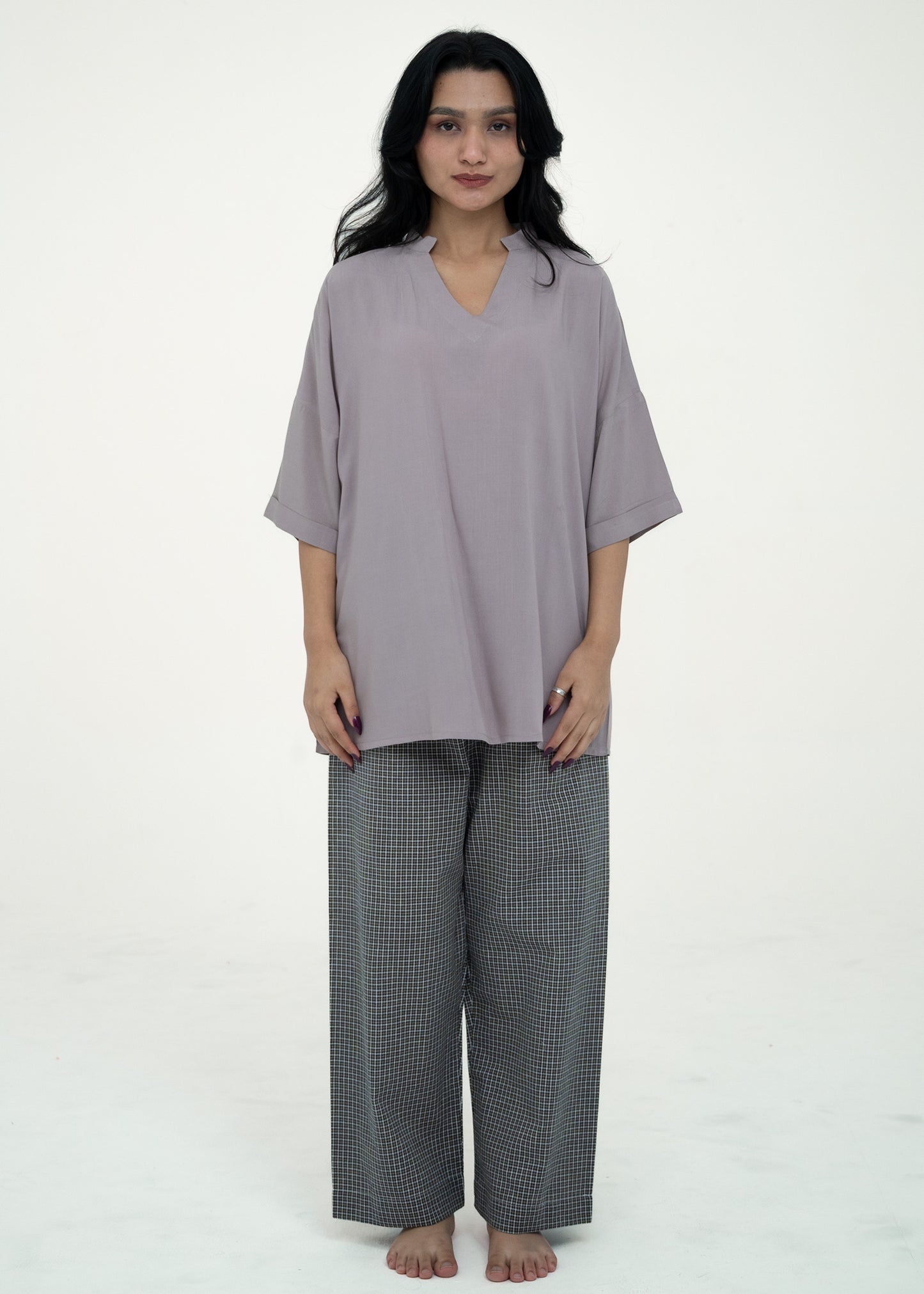 Cotton Relaxed Fit V-Neck Pajama Set