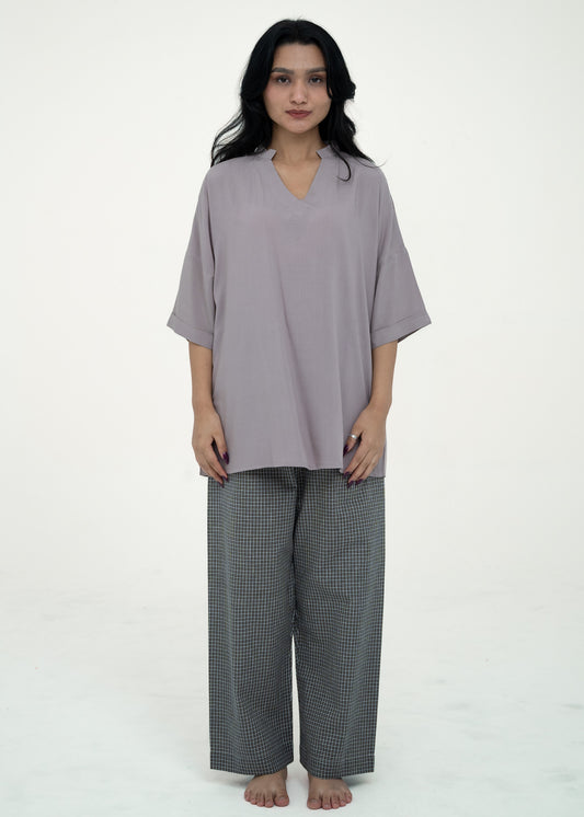Cotton Relaxed Fit V-Neck Pajama Set