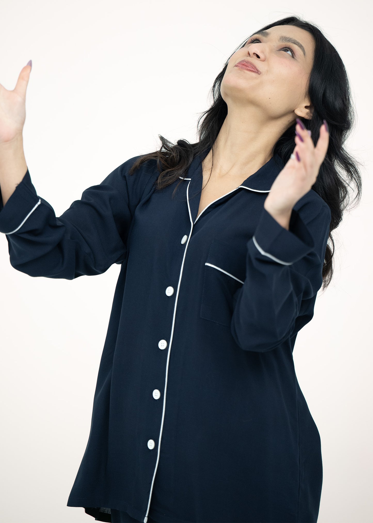 Linen Relaxed Fit Navy Blue Pajama Set