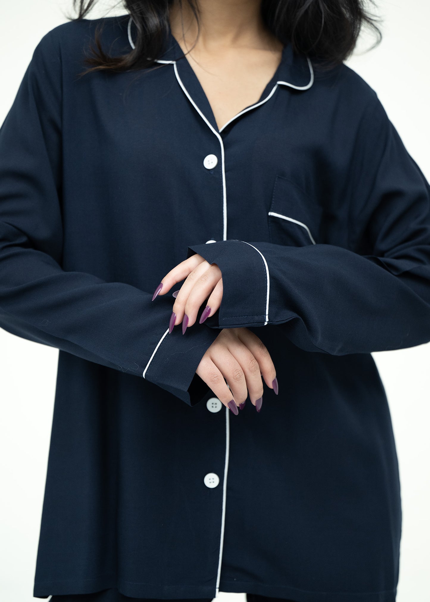 Linen Relaxed Fit Navy Blue Pajama Set