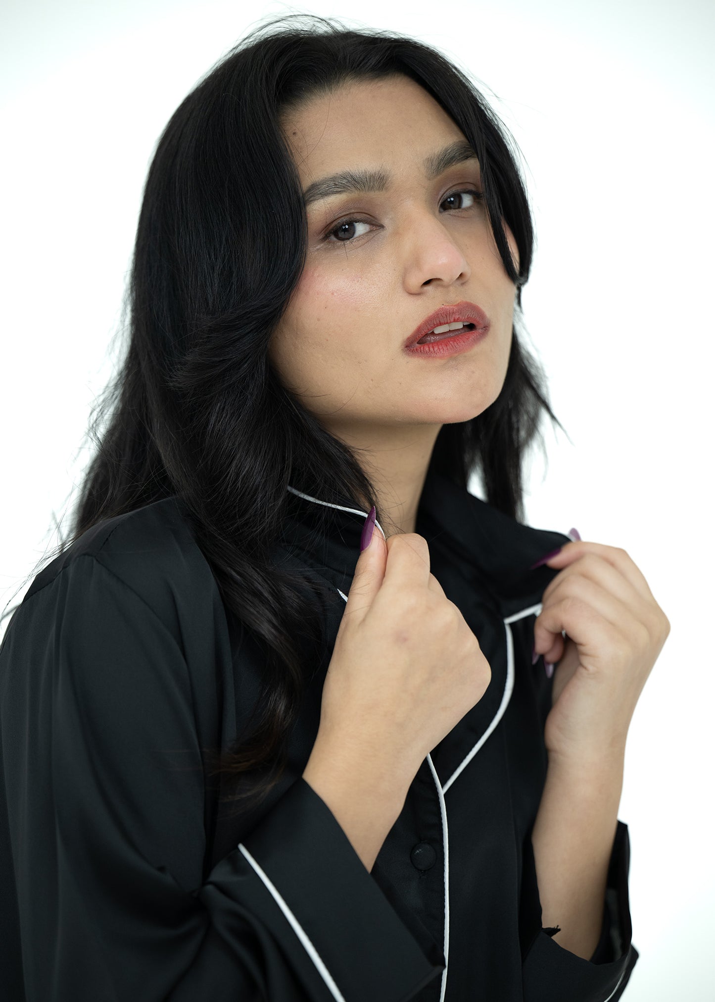 Silk Relaxed Fit Black Pajama Set