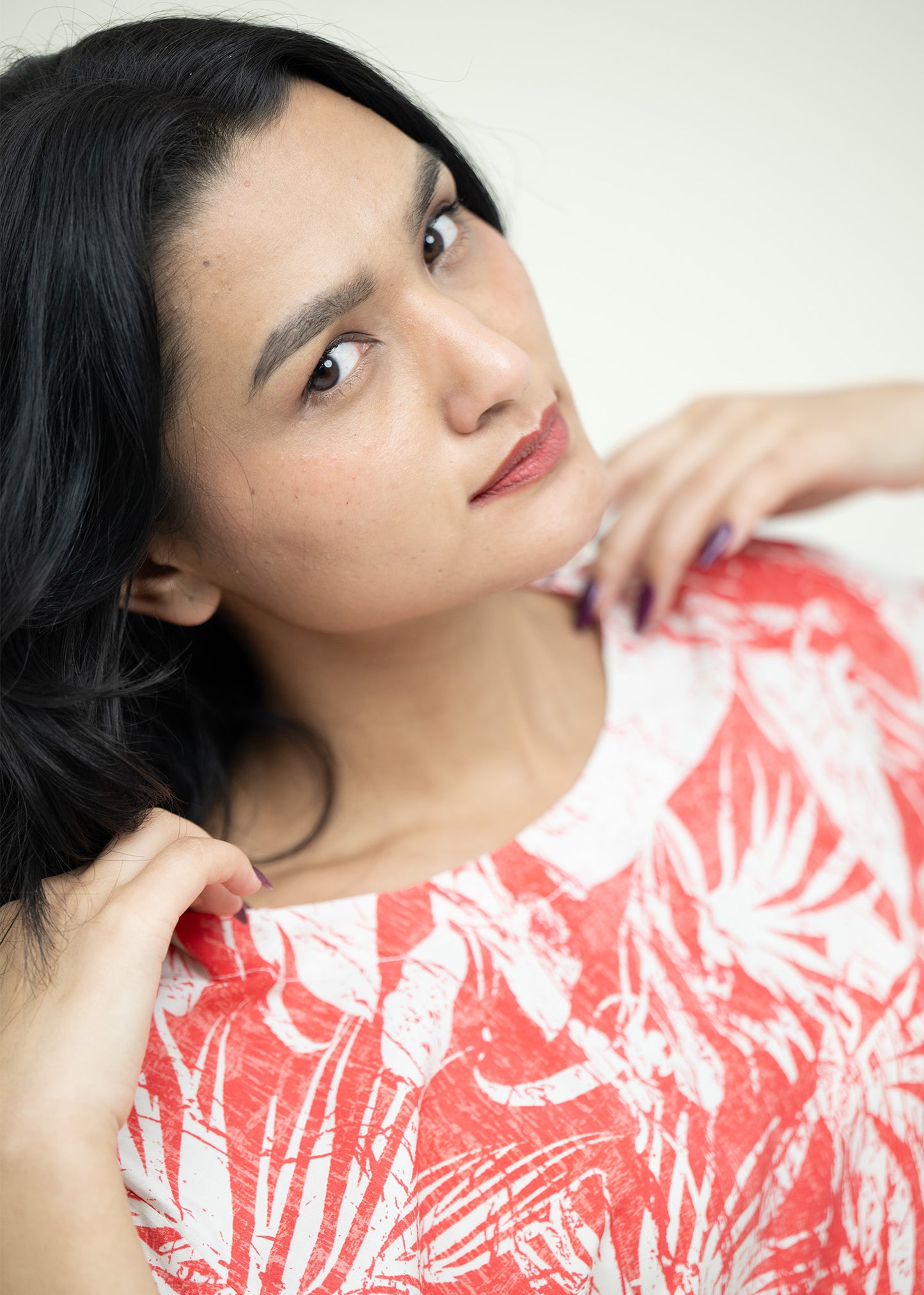 Linen Pink Floral Round Neck Comfort Fit Short Sleeve Pajama Set