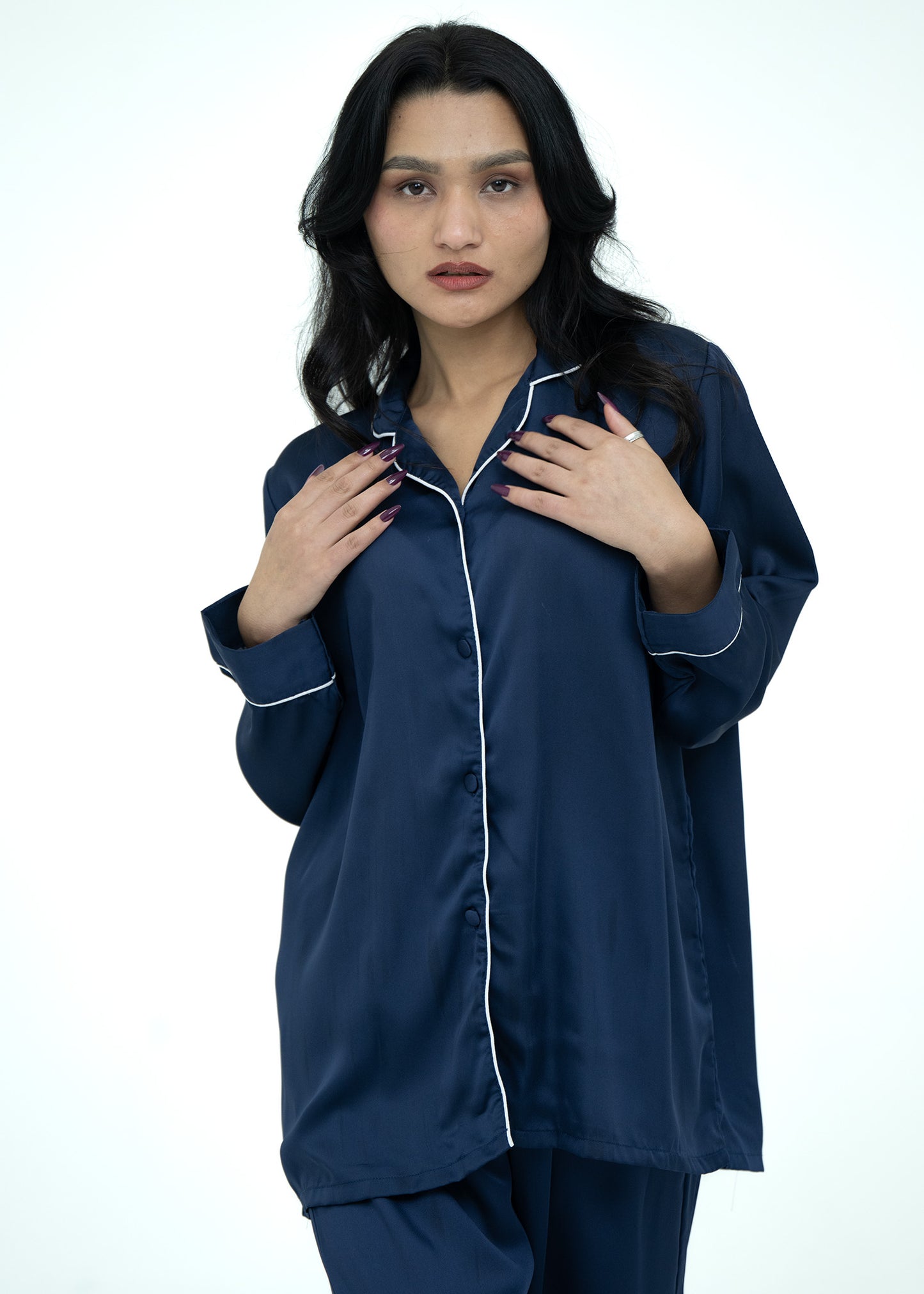 Silk Relaxed Fit Blue Pajama Set
