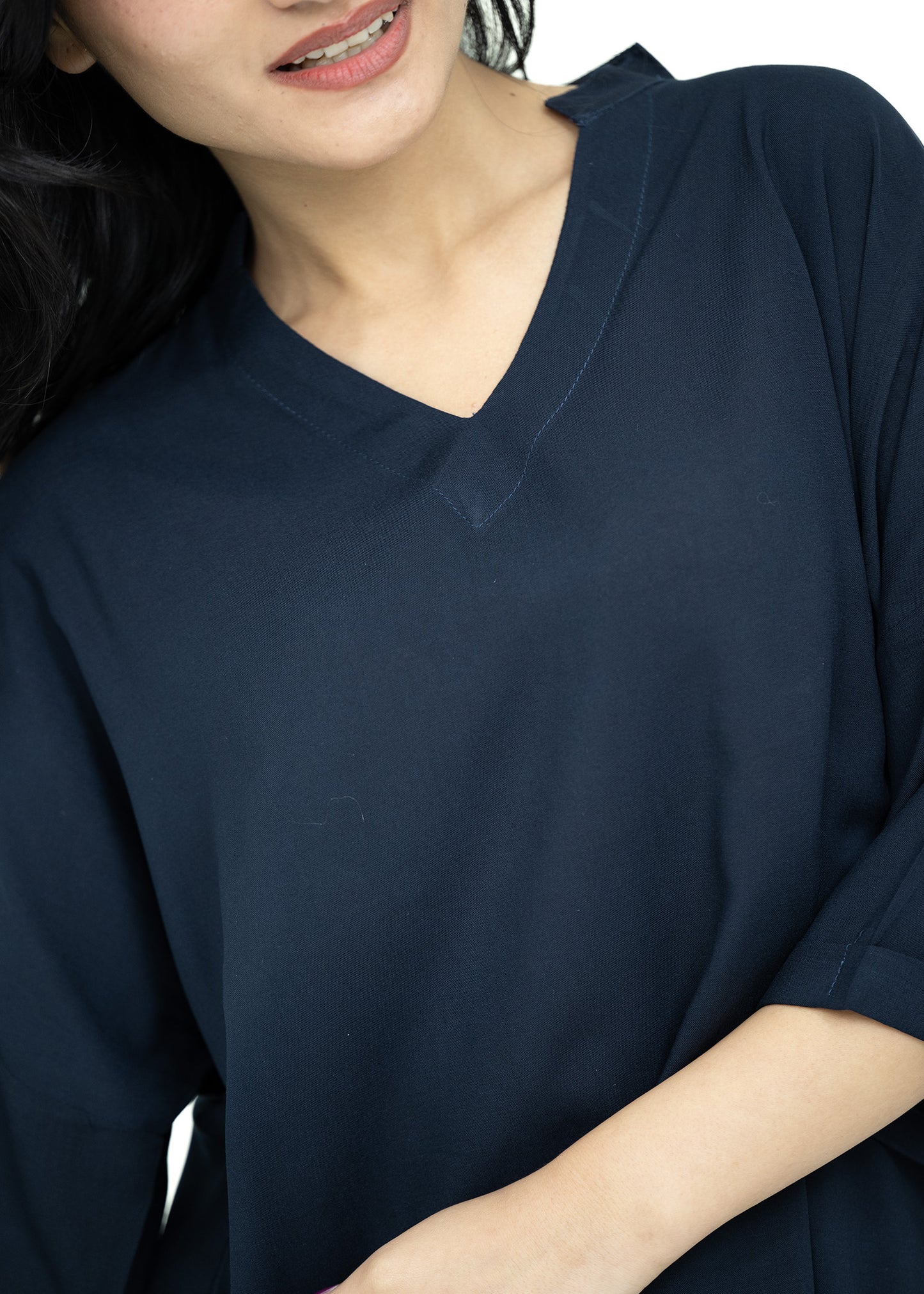 Cotton Relaxed Fit V-Neck Pajama Set (Black Top)